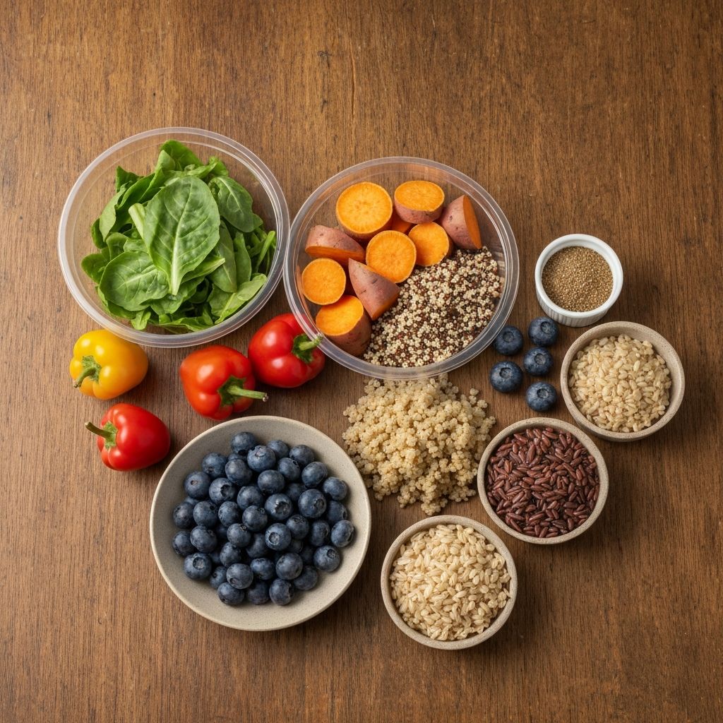 Balanced nutrition with fresh vegetables and whole grains